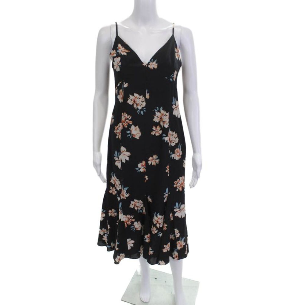 FiveSeventyFive Women Slip Dress Black Silk Floral V-Neck Size S